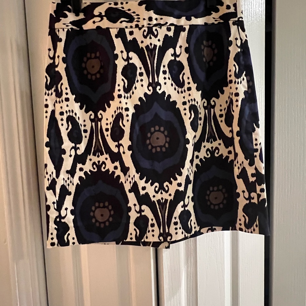 J. Crew Cream and Blue Pencil Skirt